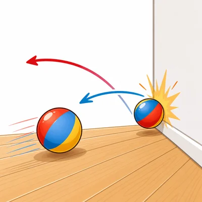 A ball hits a wall and rolls back the other way.