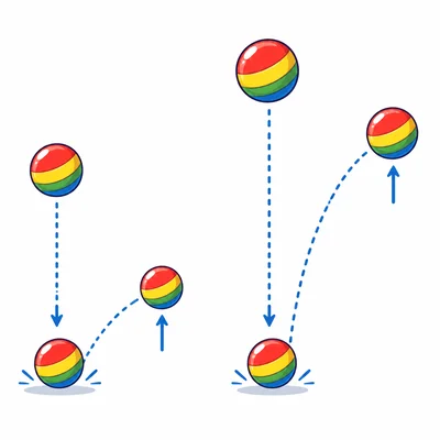A rubber ball dropped from higher up bounces higher than one dropped from lower down.