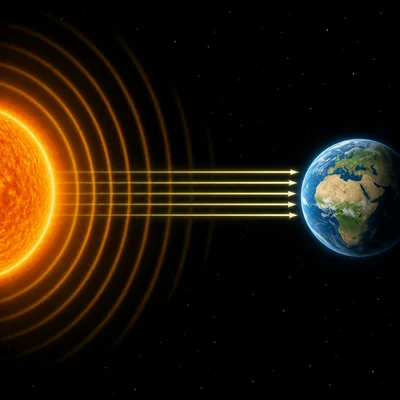 Light travels from the Sun to Earth, while sound waves fade in empty space.