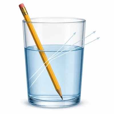 A pencil appears bent in water because light bends at the surface.