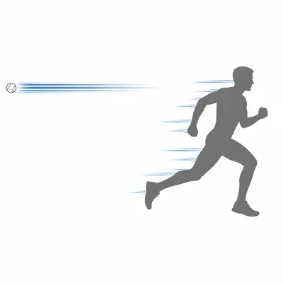 A fast baseball with long motion streaks beside a slower runner with short motion streaks.
