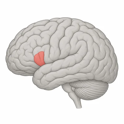 Left brain diagram highlighting the frontal speech production area.