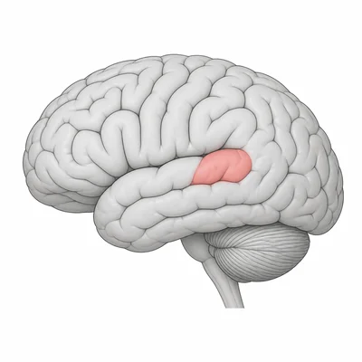 Left brain diagram highlighting the temporal language comprehension area.