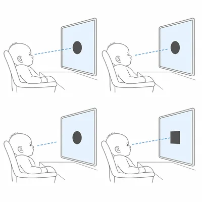 An infant looks less at a repeated stimulus and then looks more when a new stimulus appears.
