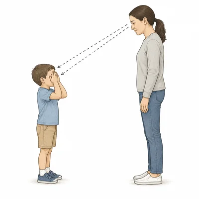 A child covers their eyes while an adult can still see them.