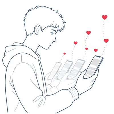 A student repeatedly checks a phone as social media likes appear unpredictably.