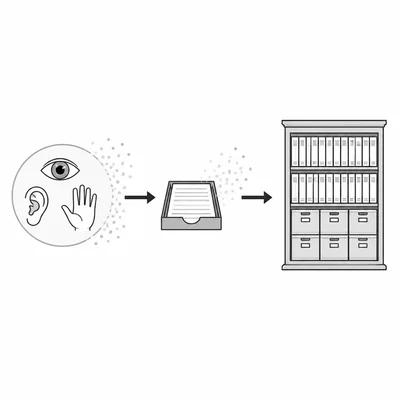 Flow diagram of sensory input moving to short-term workspace and long-term storage.