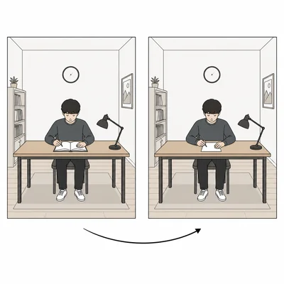 Student studying and testing in the same room to show context-dependent memory.