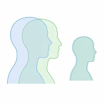 Overlapping profile silhouettes showing difference and alignment between two versions of self.