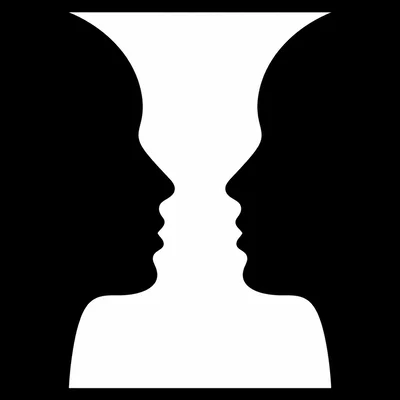 Ambiguous image that can be seen as a white vase or two black faces.
