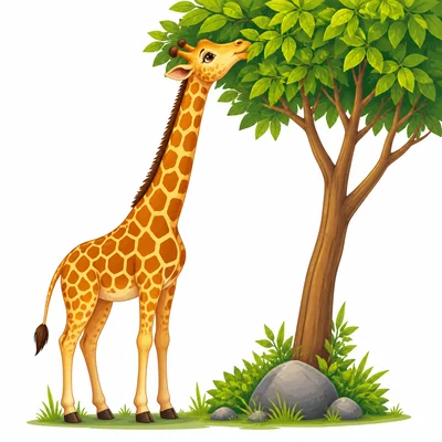 A giraffe uses its long neck to reach leaves high in a tree.