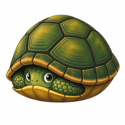 A turtle hides inside its hard shell for protection.