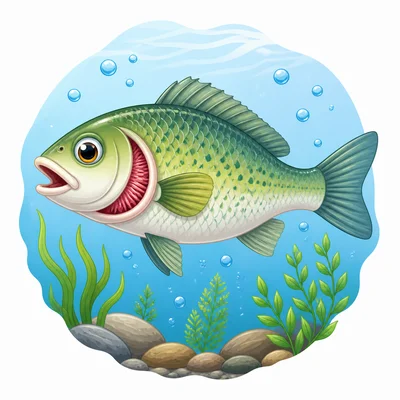 A fish underwater has visible gills near its head.