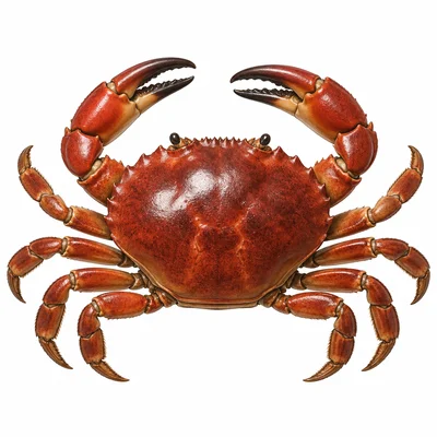 Crab with hard outer covering, claws, and no backbone shown.