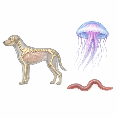 Comparison of an animal with a backbone and an animal without a backbone.