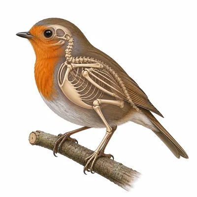 Robin bird with a visible internal backbone.