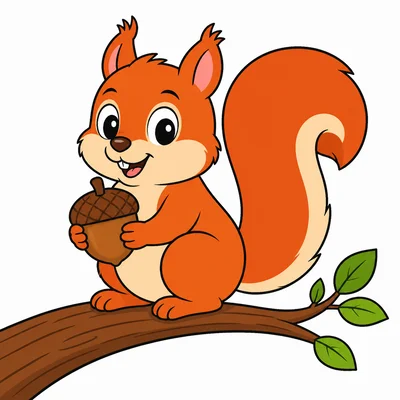 A squirrel holding an acorn on a tree branch