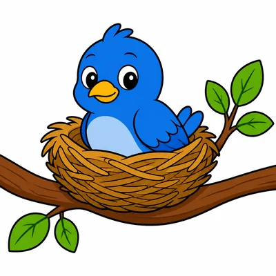 A bird sitting in a nest on a tree branch