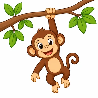 A monkey hanging from a tree branch in a forest