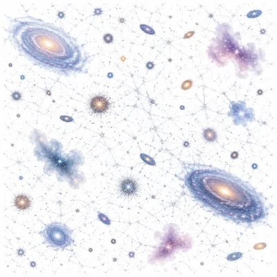 Many galaxies and star clouds spread across the universe.