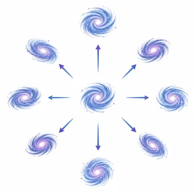 Galaxies move farther apart as space expands.