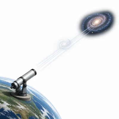 A telescope receives light from a distant galaxy.