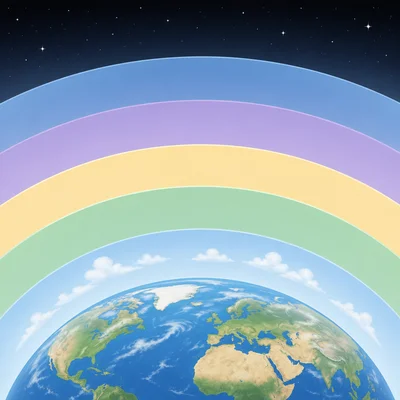 Earth with five colored atmospheric layers stacked above it.