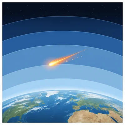 Meteor burning up in a middle atmospheric layer above Earth.
