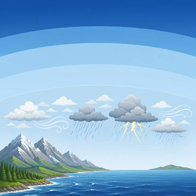 Weather occurring in the lowest layer of the atmosphere above Earth’s surface.