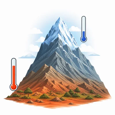 Temperature shown decreasing from warm low altitude to cold high altitude.
