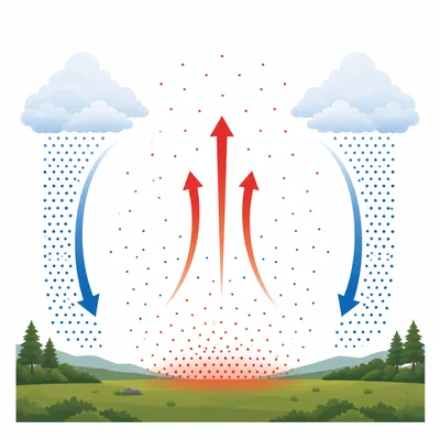 Warm air rising while cooler denser air sinks.