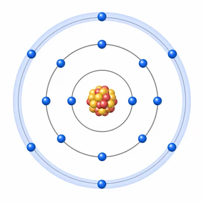 Sulfur atom shell diagram showing six electrons in the outermost shell.