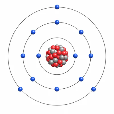 Aluminum atom model with thirteen protons, fourteen neutrons, and thirteen electrons arranged in shells.