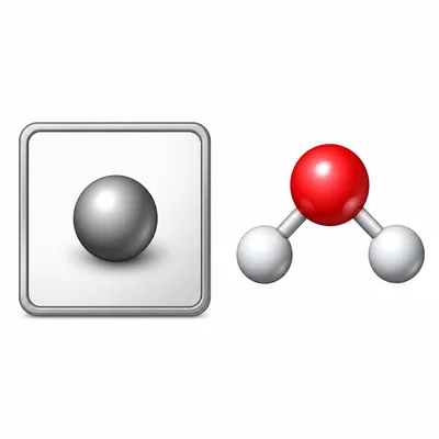 Periodic table square associated with a single atom, contrasted with a separate compound molecule.