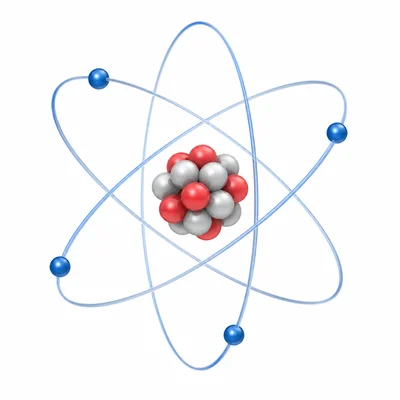 Simplified atom showing protons and neutrons in the nucleus and electrons outside it.