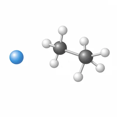 A single atom shown next to a molecule made of connected atoms.