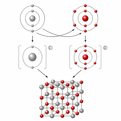 Particle model showing magnesium and oxygen forming magnesium oxide.