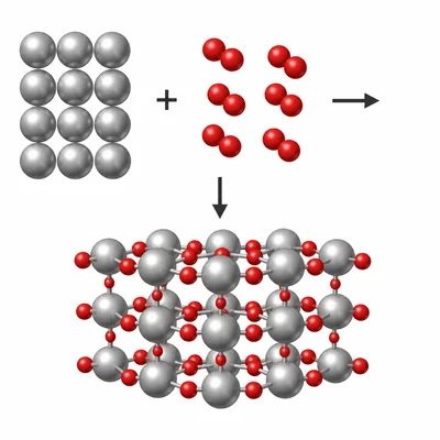 Particle model showing aluminum and oxygen forming aluminum oxide.