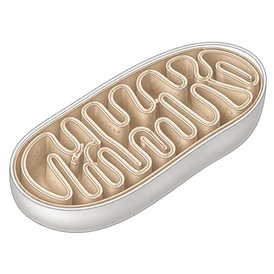 Diagram of a mitochondrion with folded inner membranes.
