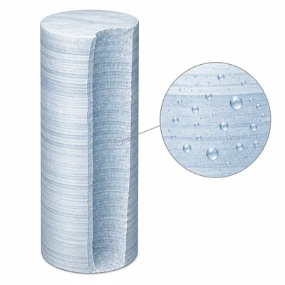 Ice core layers with trapped air bubbles shown in a magnified inset.