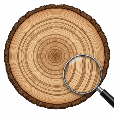 Tree trunk cross-section showing narrow and wide growth rings.