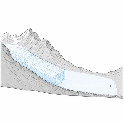 Glacier shown retreating from an older longer position to a shorter current position.