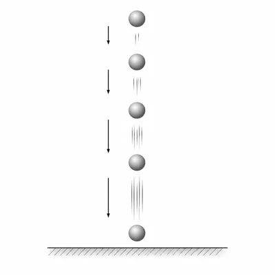 Ball falling from a height toward the ground with increasing motion.
