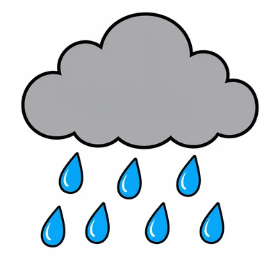 A gray rain cloud with blue raindrops.