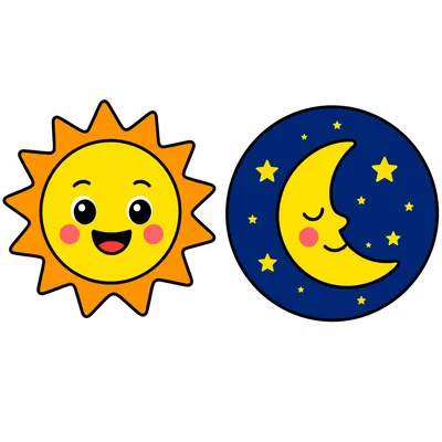 Day sky with Sun and night sky with Moon.