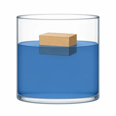 An object floats partly submerged in a dense liquid.