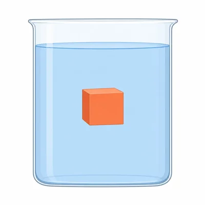 An object suspended in the middle of a liquid without sinking or floating upward.