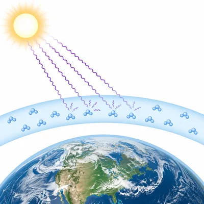 A protective atmospheric band absorbing incoming ultraviolet rays before they reach Earth’s surface.