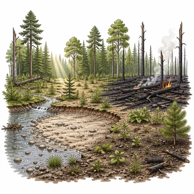 Ecosystem disturbance creating open patches where new plants begin growing.