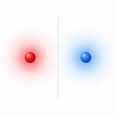 Isolated positive and negative charges with shaded regions showing electric potential strongest near each charge.